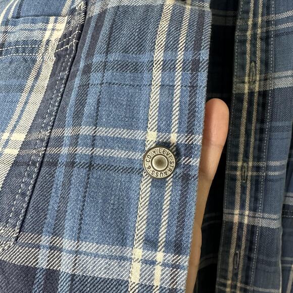 VTG Levi's Shirt Mens Medium Blue Plaid Flannel Metal Button Down Western Cowboy - Picture 7 of 12